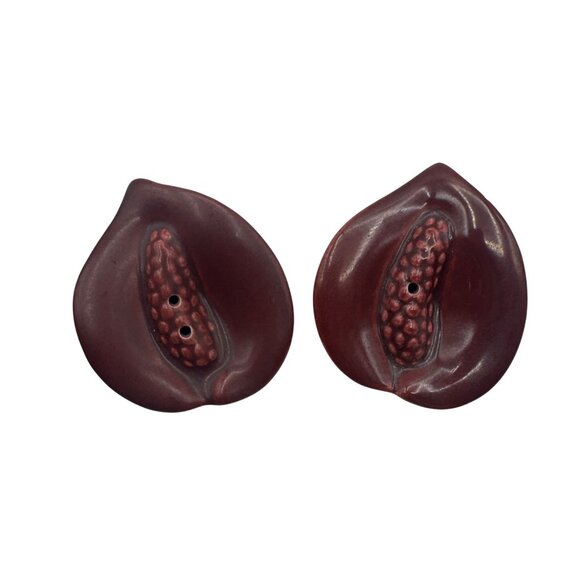 Vintage Burgundy Calla Lily Ceramic Salt & Pepper Shakers With Cork Stoppers - Picture 2 of 6